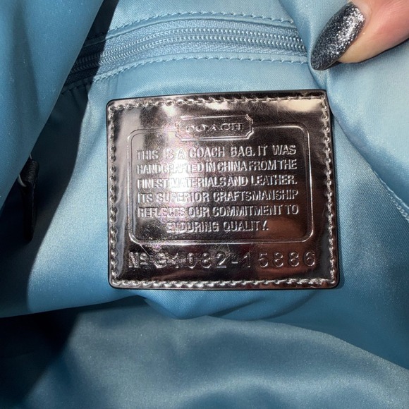 Coach Poppy Tartan Plaid Tote Bag Grey Black Patent Leather Shoulder Bag - Picture 15 of 16